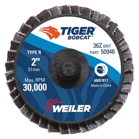 Weiler 2" BobCat Mini Abrasive Flap Disc, Conical (TY29), Type R Mount, 36Z 50946
